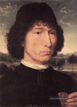  porträt - Porträt eines Mannes mit einer römischen Münze 1480or später Niederländische Hans Memling